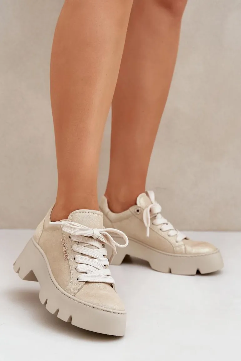 Sneakersy Buty Sportowe Na Platformie CheBello 4632 Złote