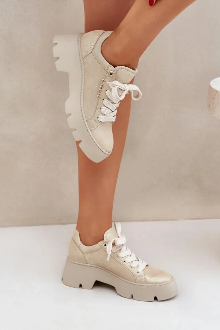Sneakersy Buty Sportowe Na Platformie CheBello 4632 Złote