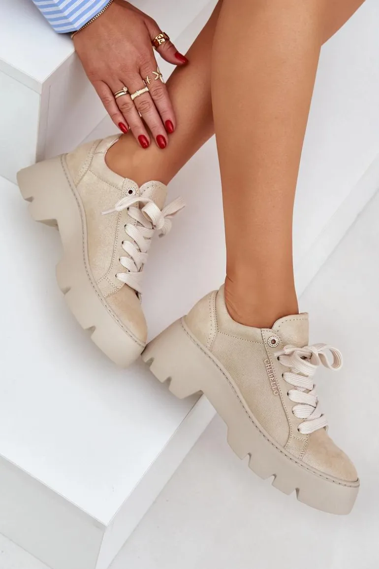 Sneakersy Buty Sportowe Na Platformie CheBello 4632 Złote