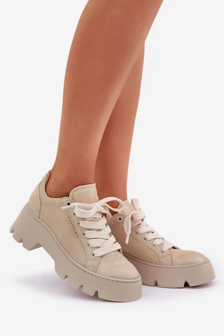 Sneakersy Buty Sportowe Na Platformie CheBello 4632 Złote