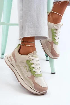 Sneakersy Damskie Big Star NN274A091 Beżowo-Zielone