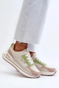Sneakersy Damskie Big Star NN274A091 Beżowo-Zielone