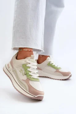 Sneakersy Damskie Big Star NN274A091 Beżowo-Zielone