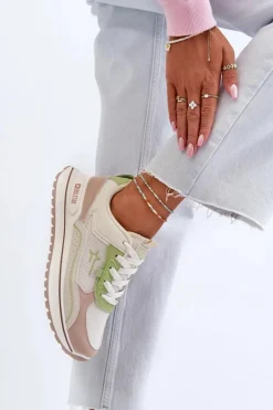 Sneakersy Damskie Big Star NN274A091 Beżowo-Zielone