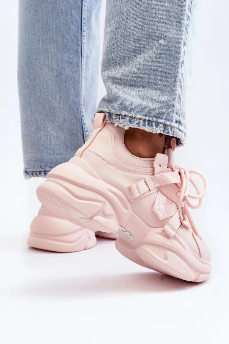 Sneakersy Damskie Na Masywnej Podeszwie Różowe Windamella