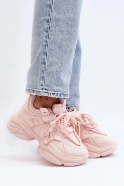 Sneakersy Damskie Na Masywnej Podeszwie Różowe Windamella