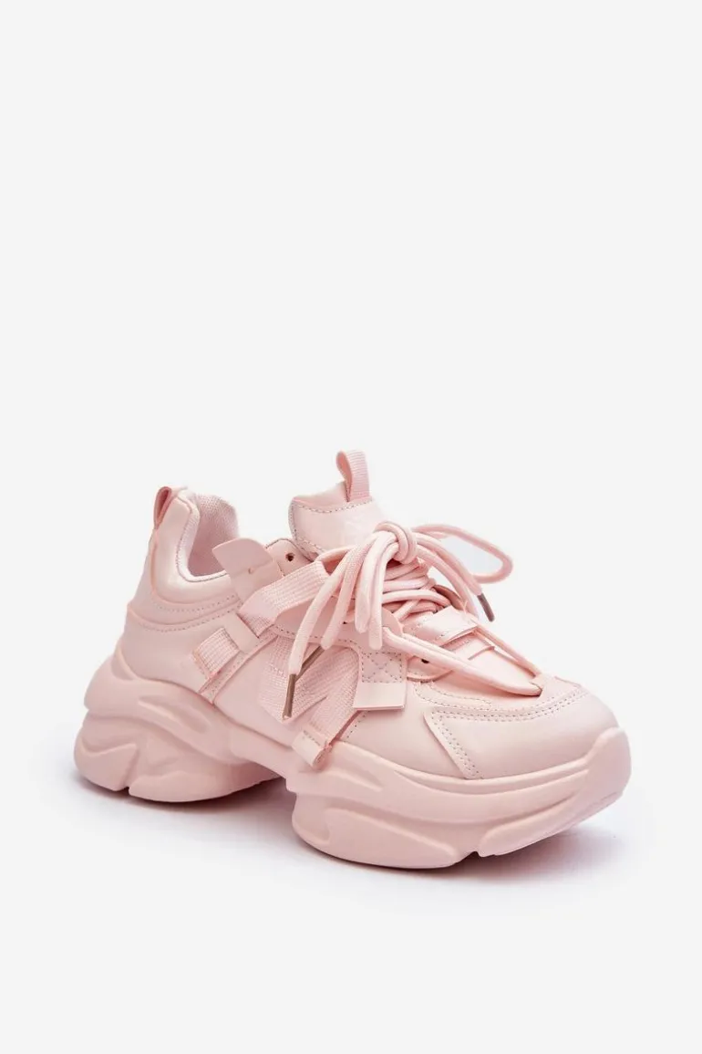 Sneakersy Damskie Na Masywnej Podeszwie Różowe Windamella