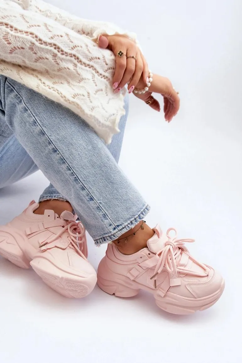 Sneakersy Damskie Na Masywnej Podeszwie Różowe Windamella