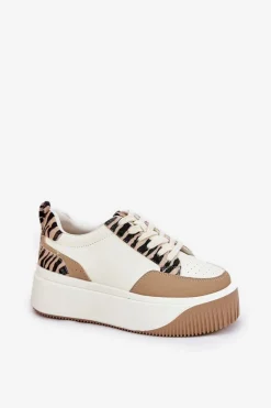 Sneakersy Damskie Na Masywnej Platformie Zebra Beżowe Tamorniel