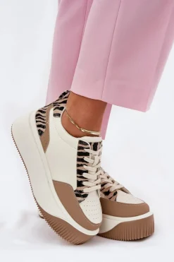 Sneakersy Damskie Na Masywnej Platformie Zebra Beżowe Tamorniel