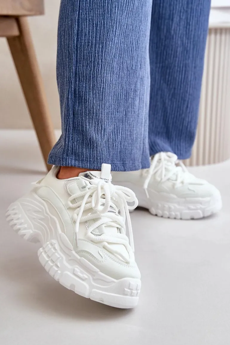 Sneakersy Damskie Na Masywnej Podeszwie Białe Nevela