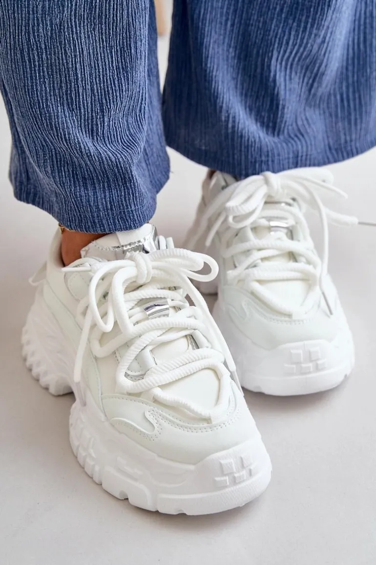 Sneakersy Damskie Na Masywnej Podeszwie Białe Nevela