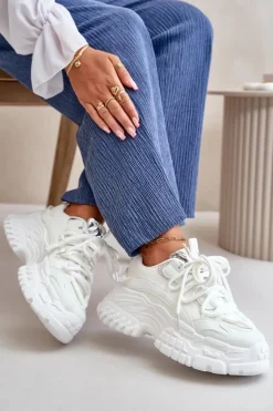 Sneakersy Damskie Na Masywnej Podeszwie Białe Nevela