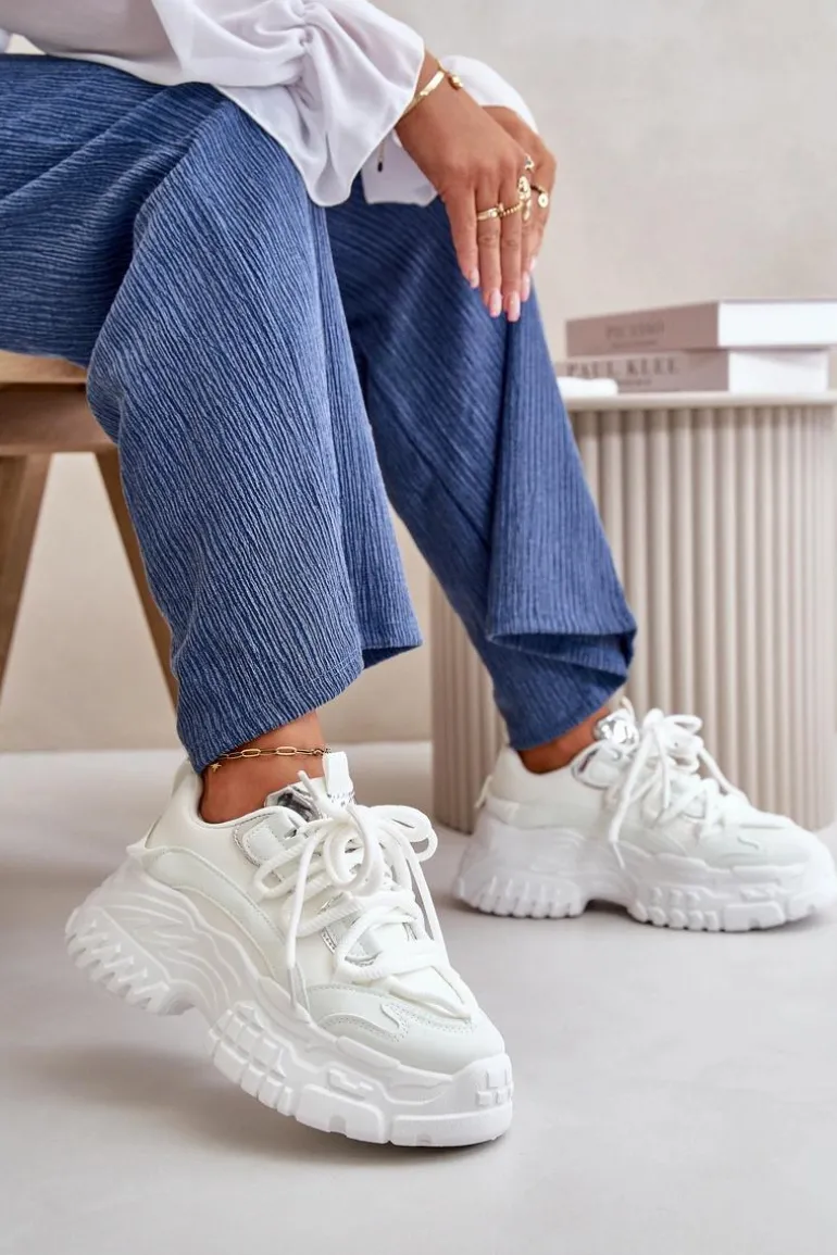 Sneakersy Damskie Na Masywnej Podeszwie Białe Nevela