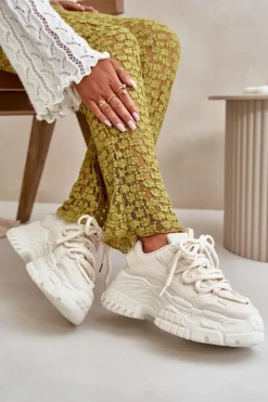 Sneakersy Damskie Na Masywnej Podeszwie Jasnobeżowe Nevela