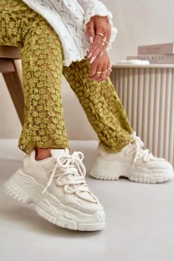 Sneakersy Damskie Na Masywnej Podeszwie Jasnobeżowe Nevela