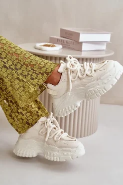 Sneakersy Damskie Na Masywnej Podeszwie Jasnobeżowe Nevela