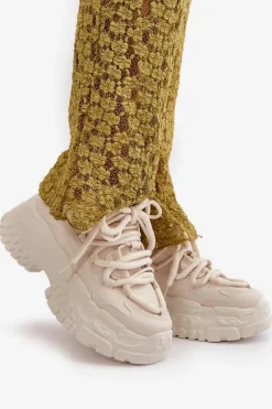 Sneakersy Damskie Na Masywnej Podeszwie Jasnobeżowe Nevela