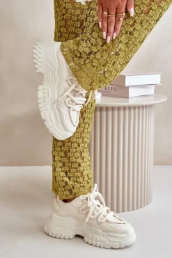Sneakersy Damskie Na Masywnej Podeszwie Jasnobeżowe Nevela