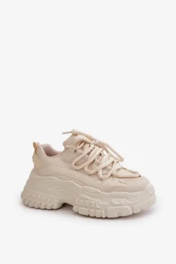 Sneakersy Damskie Na Masywnej Podeszwie Jasnobeżowe Nevela