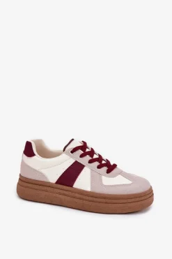 Sneakersy Damskie Na Platformie Bordowe Dovina