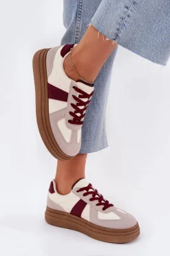 Sneakersy Damskie Na Platformie Bordowe Dovina