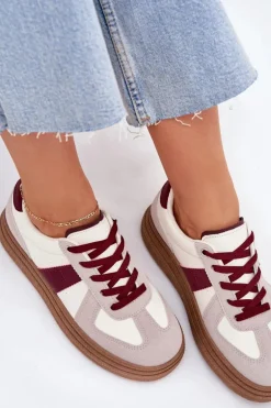 Sneakersy Damskie Na Platformie Bordowe Dovina
