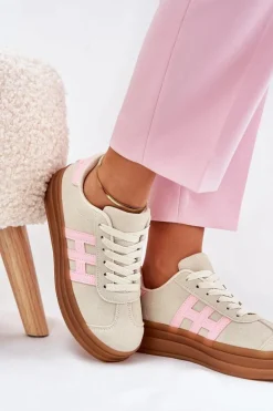 Sneakersy Damskie Na Platformie Beżowe Syliyana