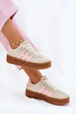 Sneakersy Damskie Na Platformie Beżowe Syliyana