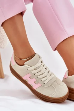 Sneakersy Damskie Na Platformie Beżowe Syliyana