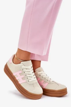 Sneakersy Damskie Na Platformie Beżowe Syliyana