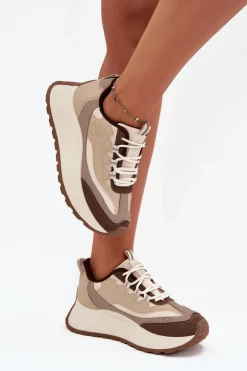 Sneakersy Damskie Na Platformie Big Star SS274002 HI-POLY SYSTEM Beżowe
