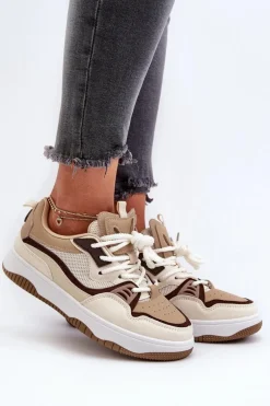 Sneakersy Damskie Na Platformie Brązowe Etnaria