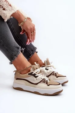 Sneakersy Damskie Na Platformie Brązowe Etnaria