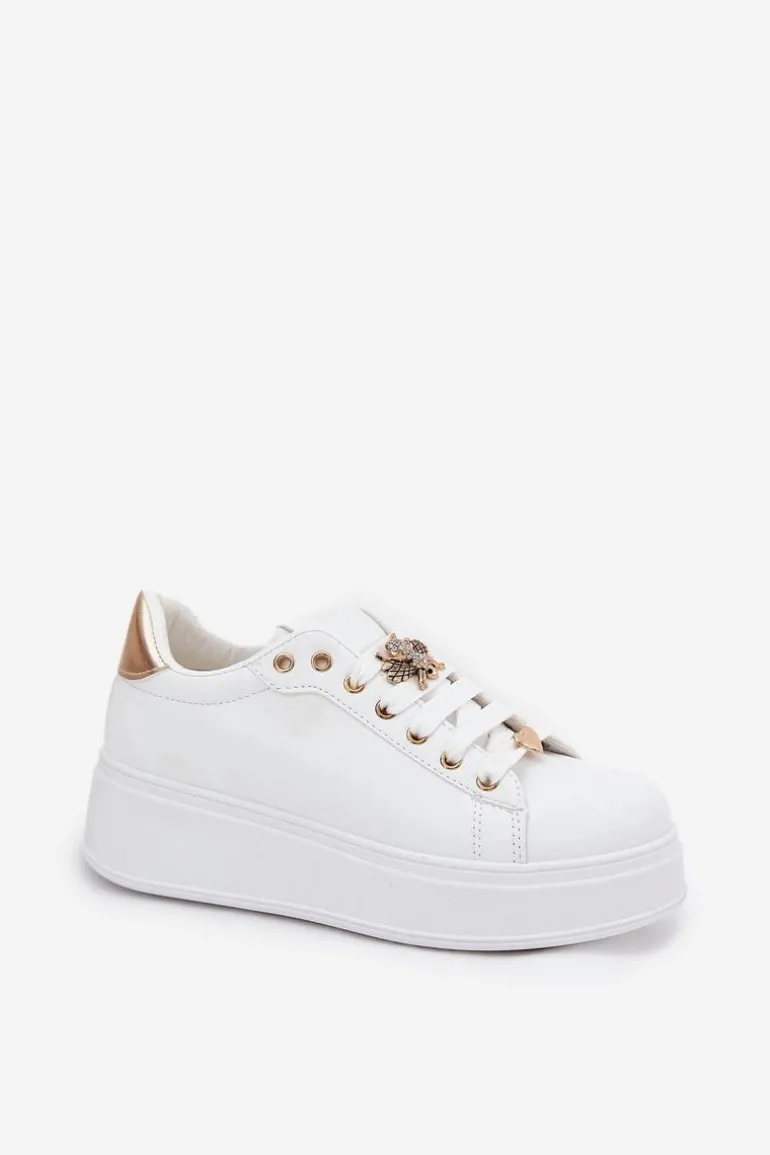 Sneakersy Damskie Na Platformie Z Przypinkami Białe Ilanina