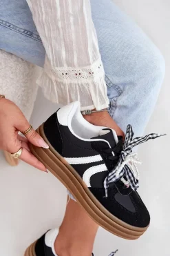 Sneakersy Damskie Na Platformie Z Ozdobami Czarne Vinness
