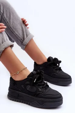 Sneakersy Damskie Na Platformie Czarne Finos