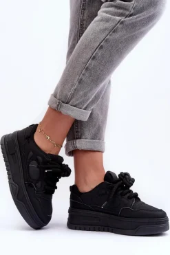 Sneakersy Damskie Na Platformie Czarne Finos