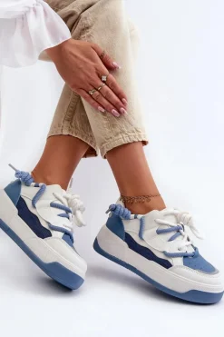 Sneakersy Damskie Na Platformie Niebieskie Moariella