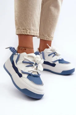 Sneakersy Damskie Na Platformie Niebieskie Moariella