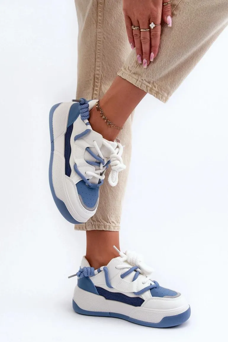 Sneakersy Damskie Na Platformie Niebieskie Moariella
