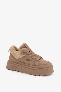 Sneakersy Damskie Na Platformie Z Futerkiem Typu Baranek Big Star SS274105 Beżowe