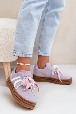 Sneakersy Damskie Na Platformie Z Ozdobami Fioletowe Vinness