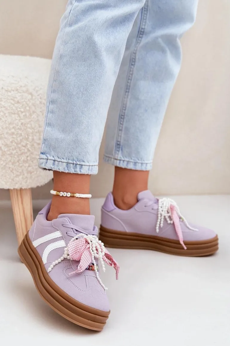 Sneakersy Damskie Na Platformie Z Ozdobami Fioletowe Vinness