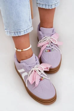 Sneakersy Damskie Na Platformie Z Ozdobami Fioletowe Vinness