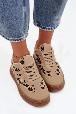 Sneakersy Damskie Na Platformie Panterka Beżowe Denissa
