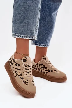 Sneakersy Damskie Na Platformie Panterka Beżowe Denissa