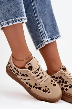 Sneakersy Damskie Na Platformie Panterka Beżowe Denissa