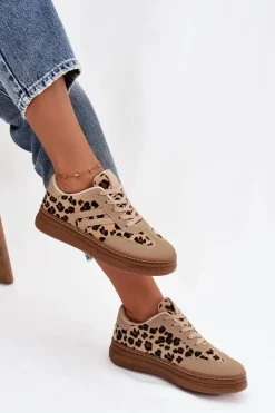 Sneakersy Damskie Na Platformie Panterka Beżowe Denissa