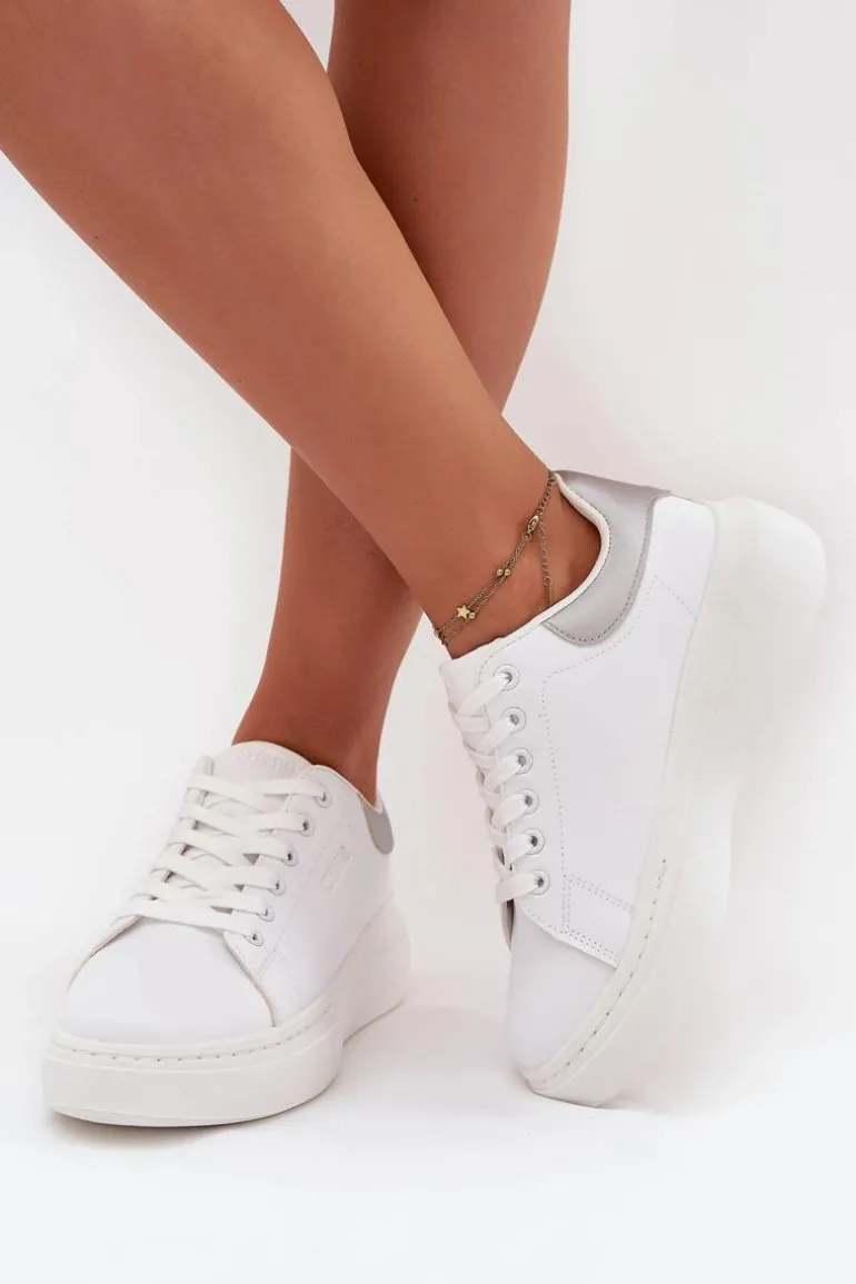 Sneakersy Damskie Na Platformie Big Star SS274245 Biało-Srebrne